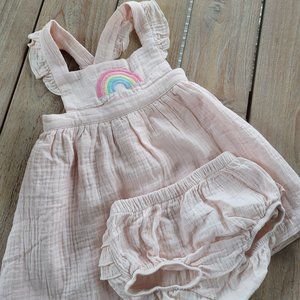 NWT ANGEL DEAR Rainbow Light Pink Pinafore Dress & Bloomer Set 18-24 mos